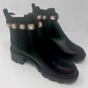 Black Ankle Boots with Rhinestone Accents